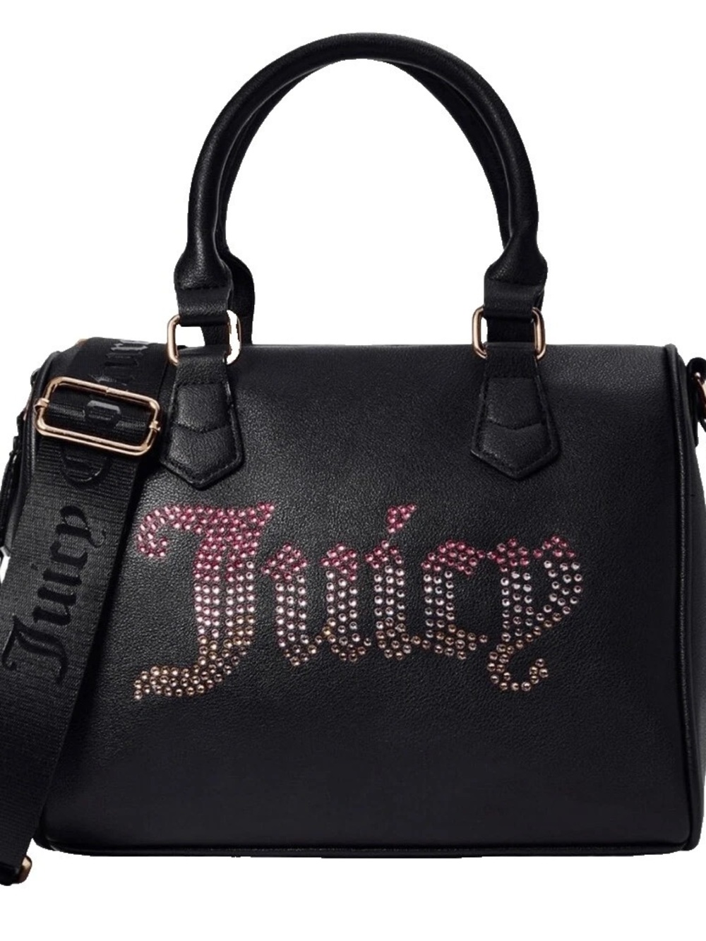 Juicy Couture Black Satchel with Pink Crystal Logo